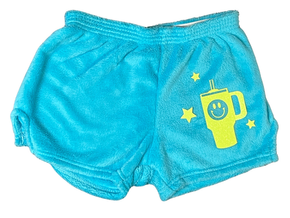 Pajama Shorts (girls) - Solid Shorts with Smiley "Stanley" Cup & Stars