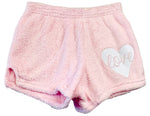 Pajama Shorts (girls) - Solid Shorts with White Glitter Heart & Script Love