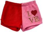 Pajama Shorts (girls) - Two-Toned with Gold Glitter LOVE & Red Heart