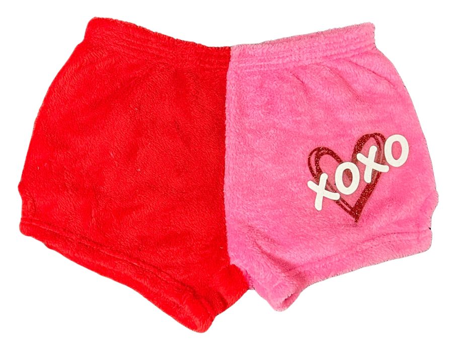 Pajama Shorts (girls) - Two-Toned with White Glitter XOXO & Striped Heart