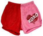 Pajama Shorts (girls) - Two-Toned Shorts with Glitter XOXO and Striped Heart