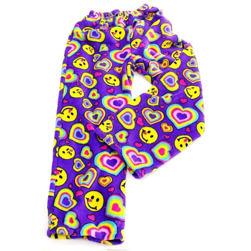 Fuzzy Pajama Pants - Purple Emoji Hearts