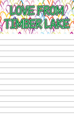 Colorful Brushed Hearts w Camp Name Notepad