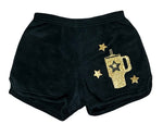 Fuzzy Pajama Shorts (girls) - Solid Shorts with Star "Stanley" Cup & Stars