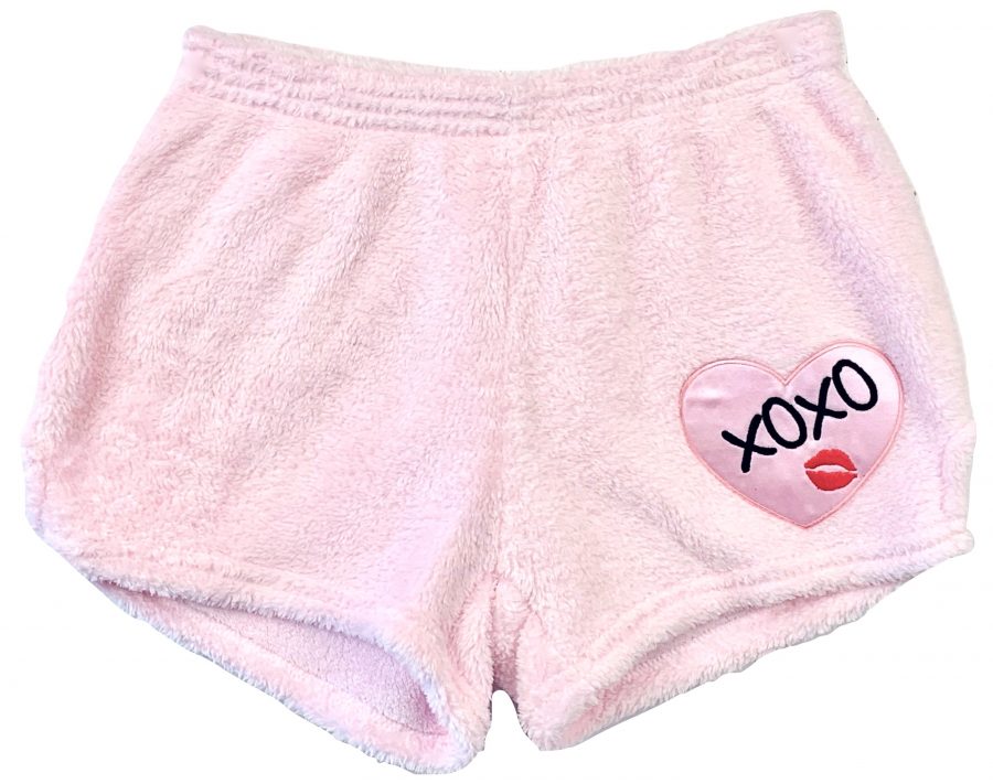 Fuzzy Pajama Shorts (girls) - Solid Shorts with Pink Satin XOXO Heart