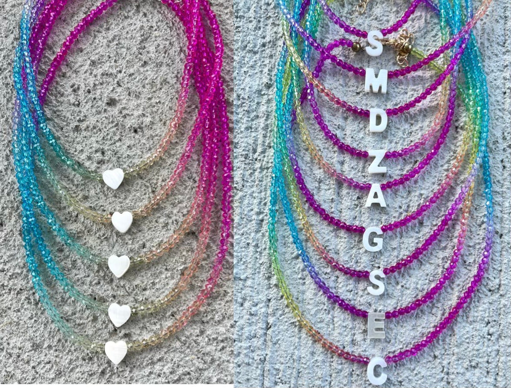 Ombré Rainbow Pearl Sungle Heart or Initial Necklace