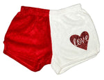 Fuzzy Pajama Shorts (girls) - Two-Toned with Glitter Love Heart