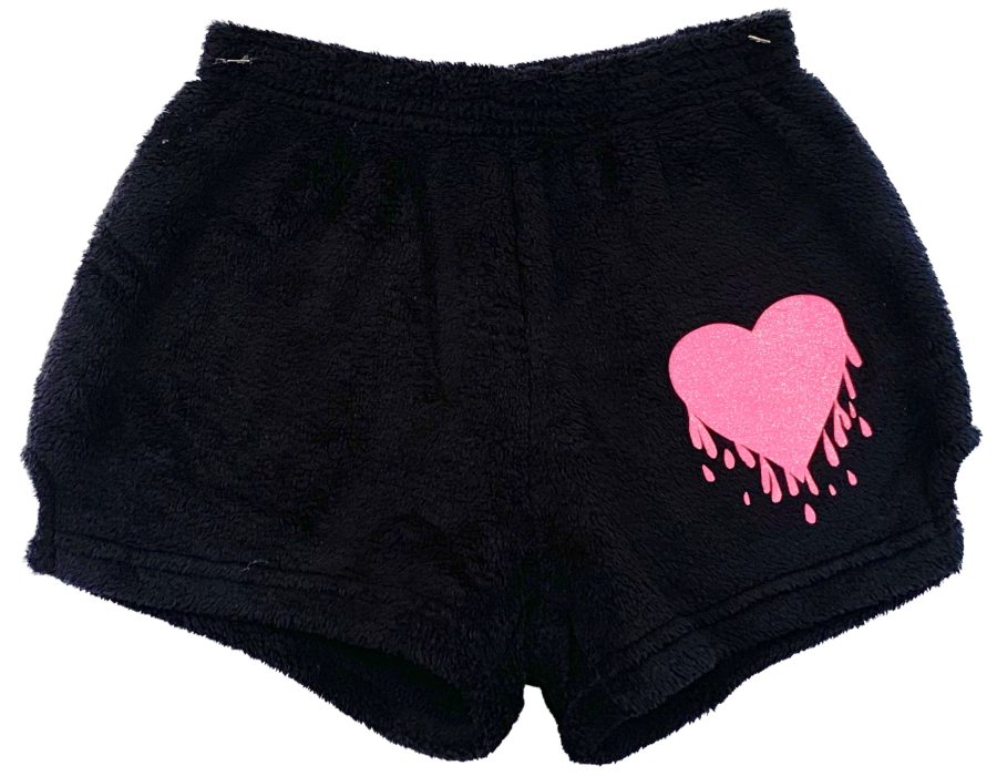 Fuzzy Pajama Shorts girls Solid Shorts with Pink Glitter Drippy Heart