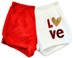Fuzzy Pajama Shorts (girls) - Two-Toned with Glitter LOVE & Gold Heart