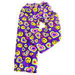 Fuzzy Pajama Pants - Purple Emoji Hearts