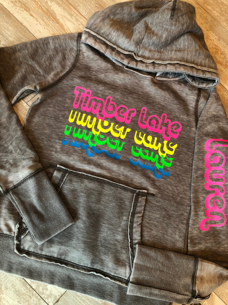 Neon Rainbow Repeat Name Overhead Burnout Sweatshirt