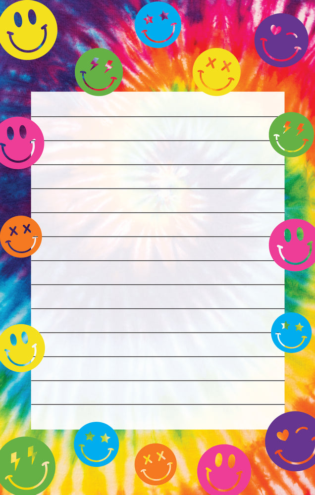 Vibrant Spiral Tie Dye w/ Smiley Faces Lined Notepad