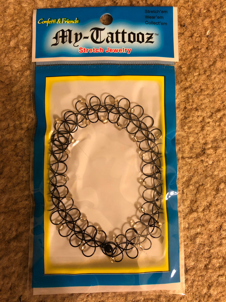 Sample Sale - Tattoo Stretch Choker - Black with clear beads