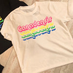 Neon Rainbow Repeat Name Tee with Slashed Neck