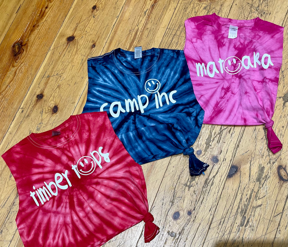 Camp Smiles Name Tie Dye Side Tie Tank