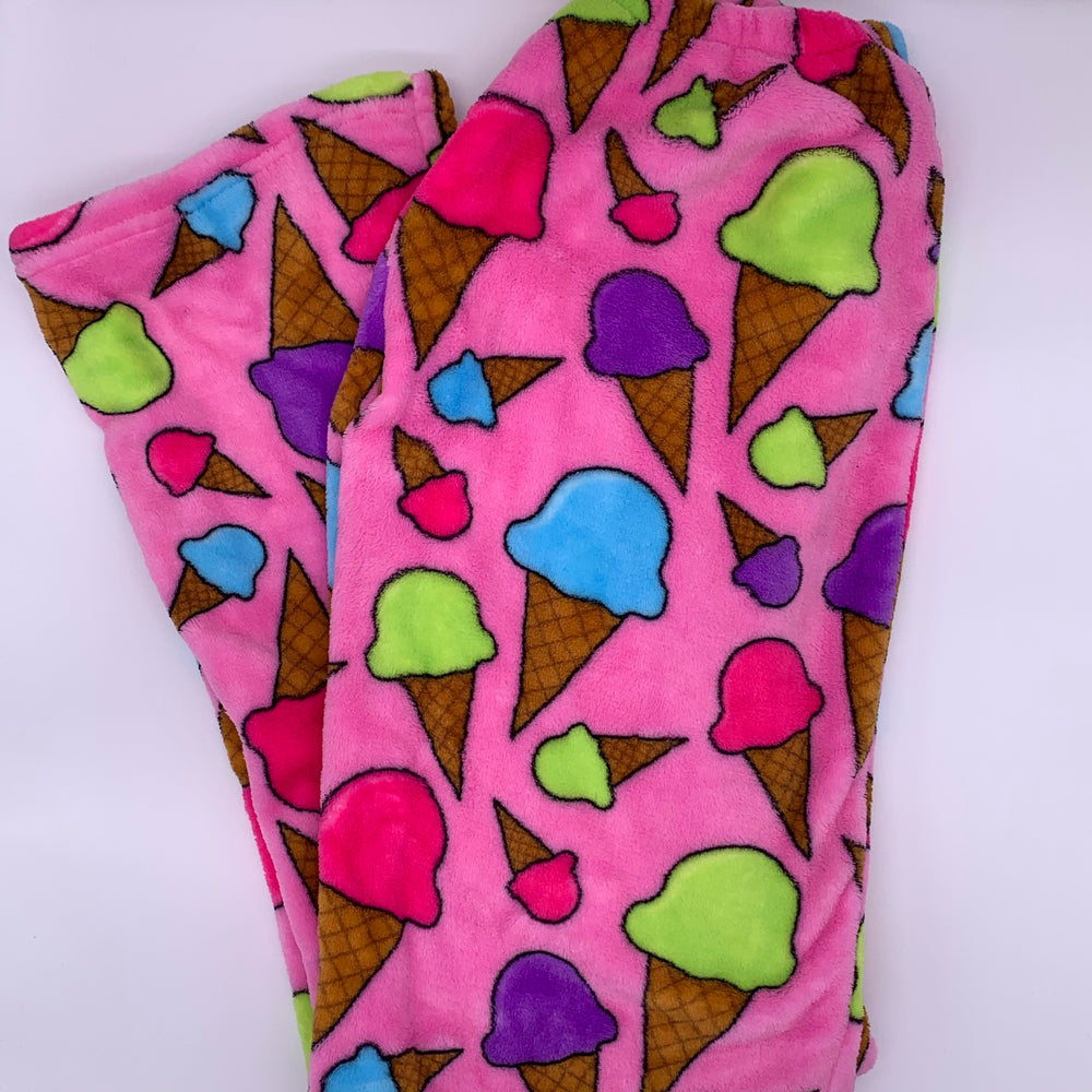 Fuzzy Pajama Pants - Pink Ice Cream Cones